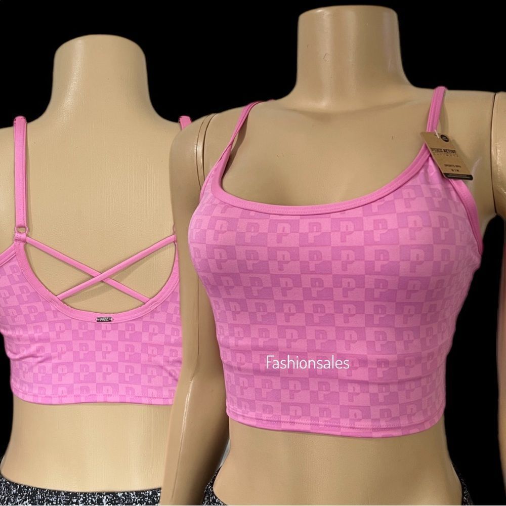 Victorias Secret Pink Active Ultimate Lined Padded Sports tank top bra pink S - Picture 2 of 7